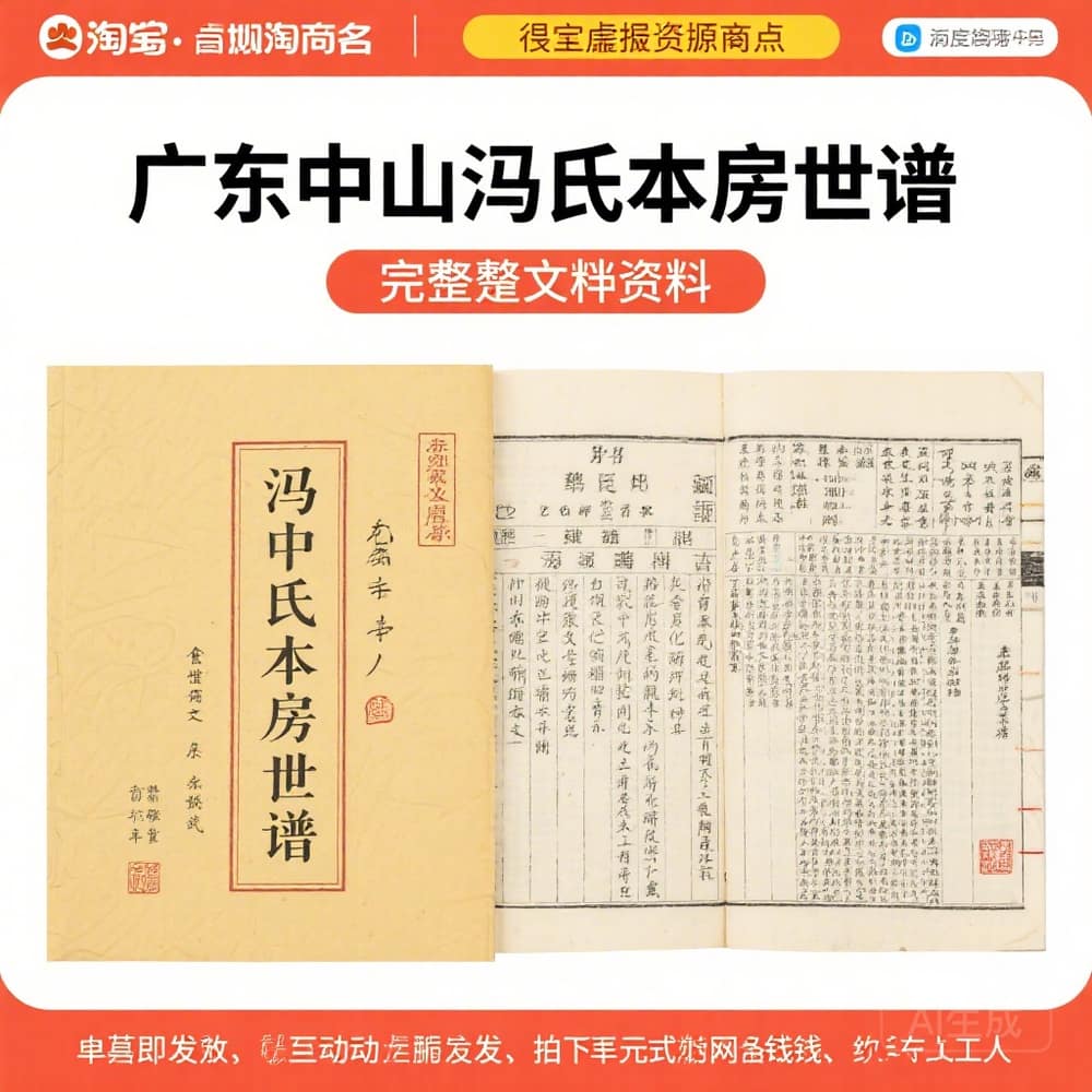 广东中山冯氏本房世谱 完整文档资料